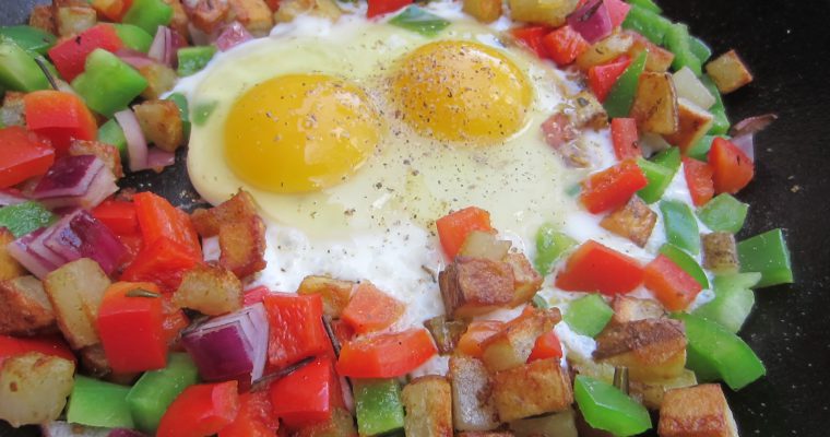 Grilled Pepper Hash with Sunny-Side Up Eggs