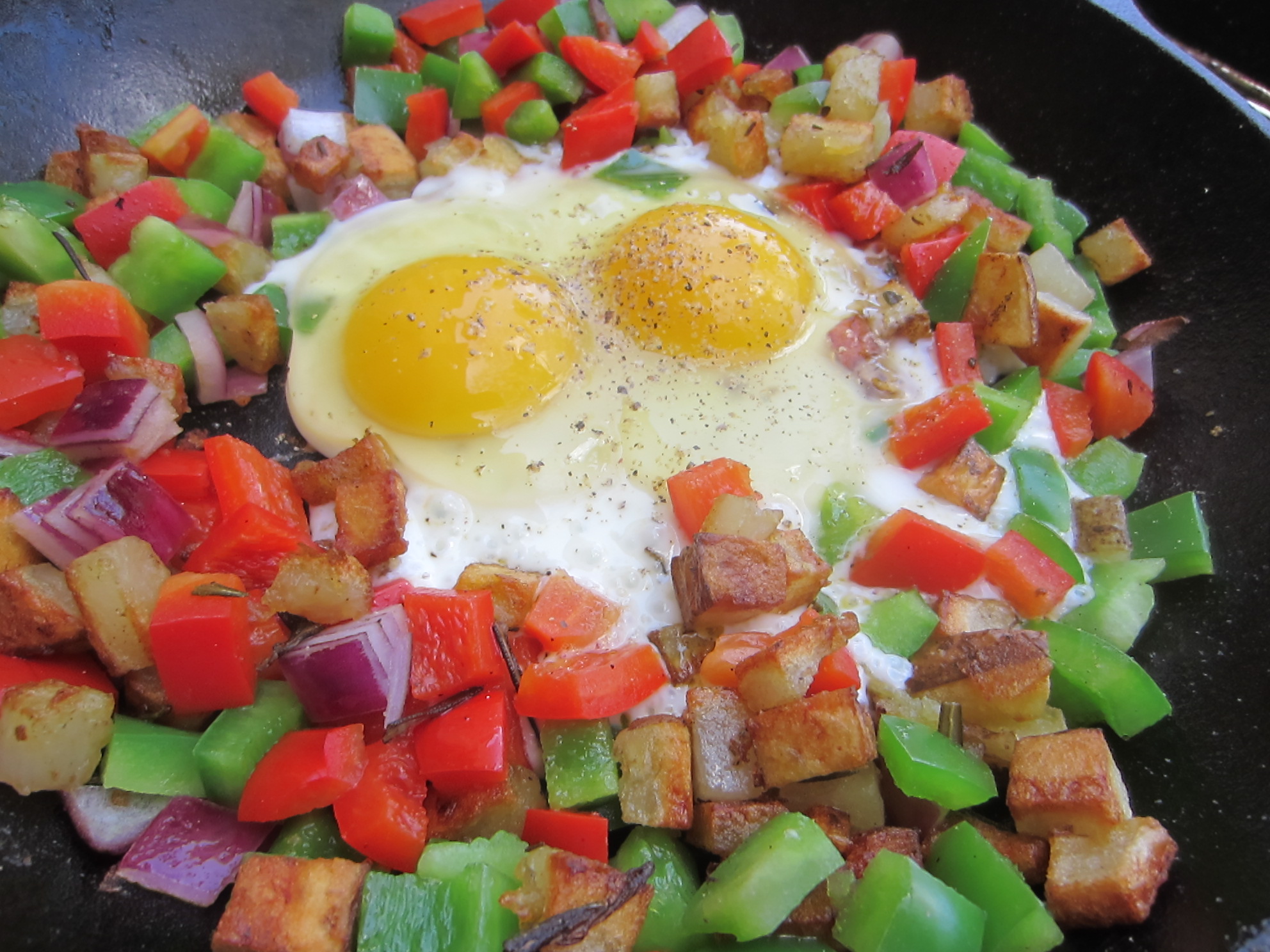 Grilled Pepper Hash with Sunny-Side Up Eggs
